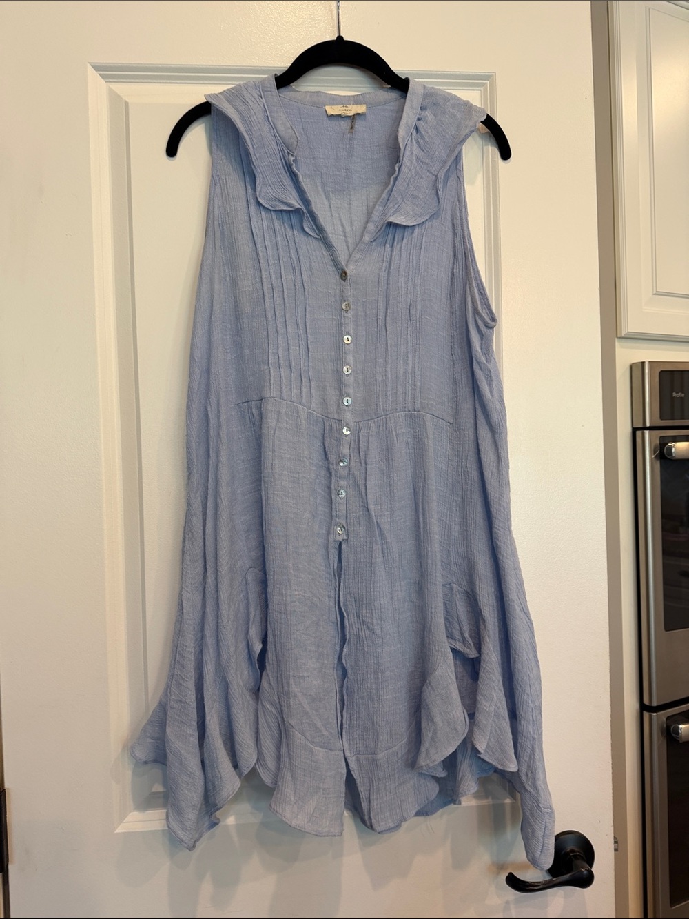 entro Pale Blue Ruffle Collar Sleeveless Tunic